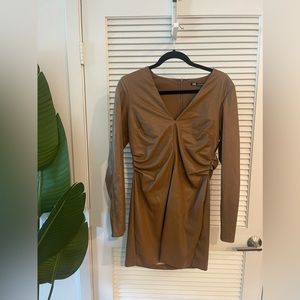 ZARA dresses I faux ruched brown dress I long sleeve leather